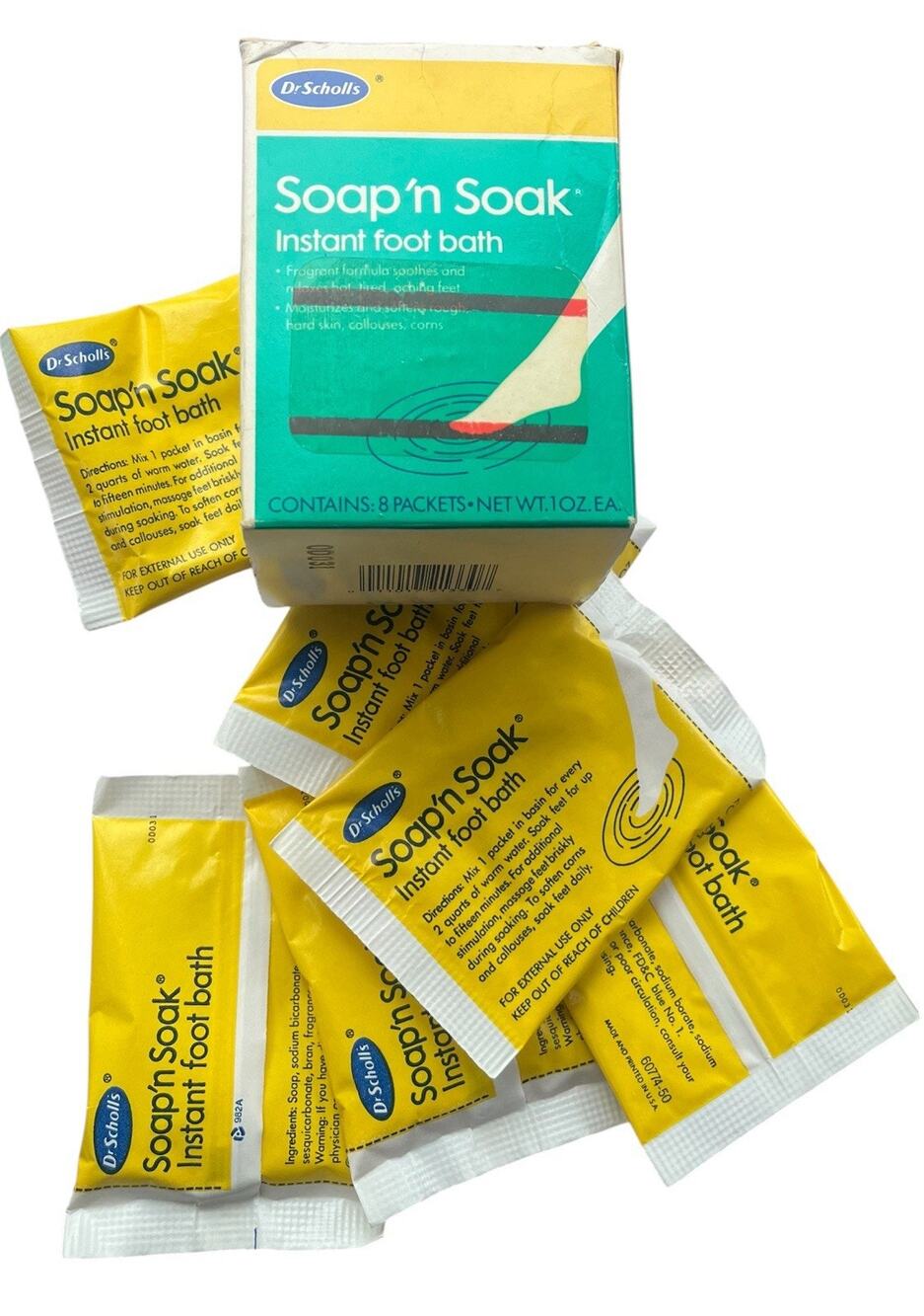 Dr. Scholls Soap 'n Soak Vintage 6 Pack Instant Footbath 6 Sealed Packets